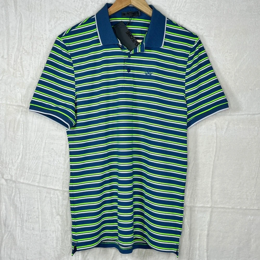 G/FORE Mens Striped Golf Polo Shirt Size M‎ Short Sleeve Blue Green White, NWT